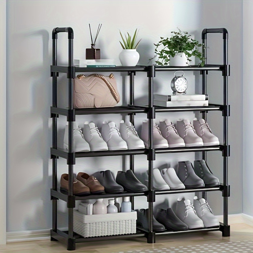 Zapatero de madera de metal negro de 5 niveles organizador de zapatos,  espacio alto y estrecho para almacenamiento de zapatos, estante de
