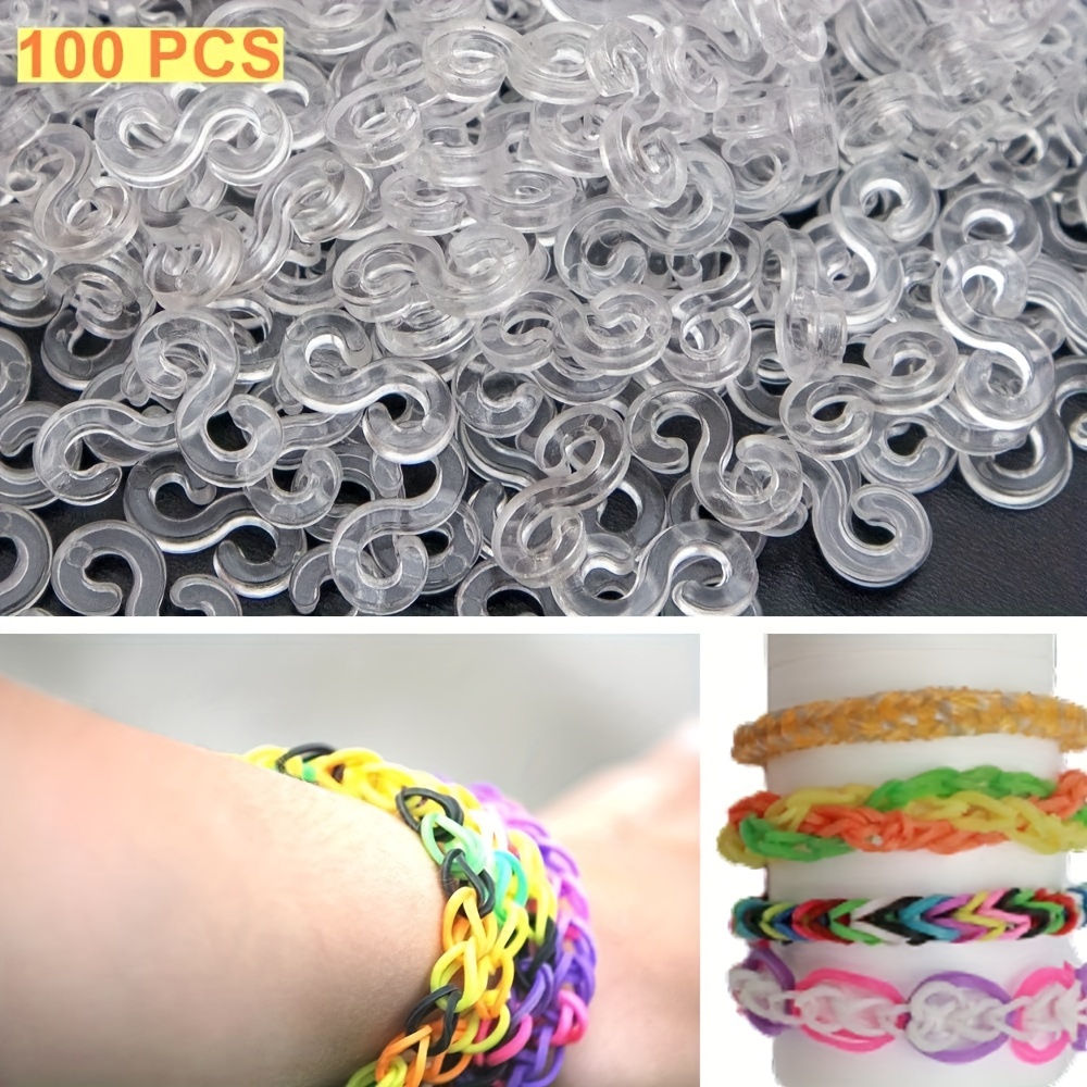100/500pcs Transparent Loom Rubber Bands S Clips for DIY Jewelry