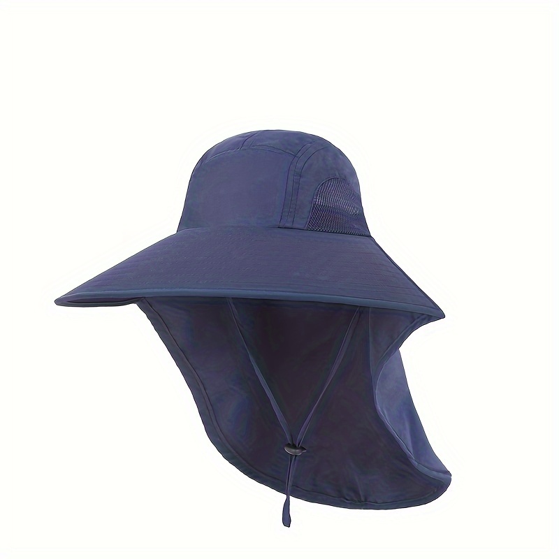 Mens Upf 50+ Sun Protection Cap Wide Brim Fishing Hat With Neck Flap, Dark  Blue