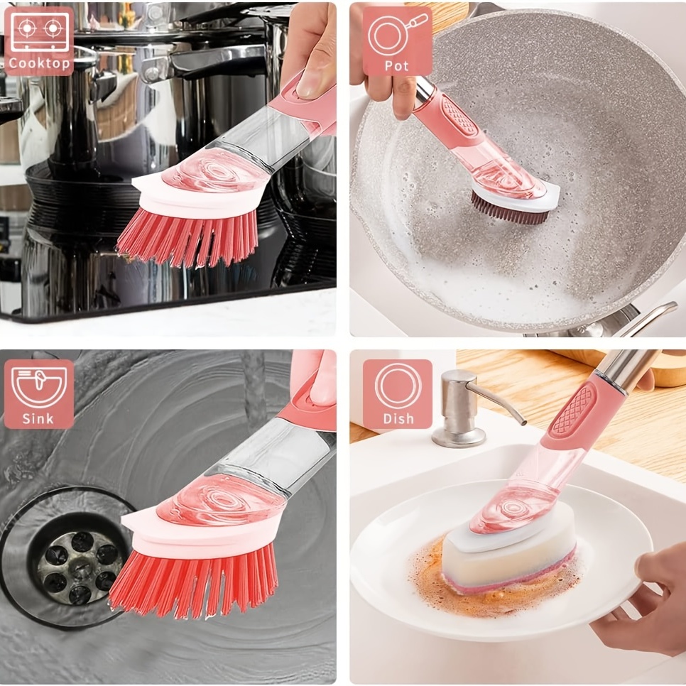 Dish Cleaning Brush, Soap Dispensing Dish Brush Set With 4 Replacement  Heads And Storage Holder, Kitchen Scrub Brush For Dish Pot Pan Sink  Cleaning - Temu