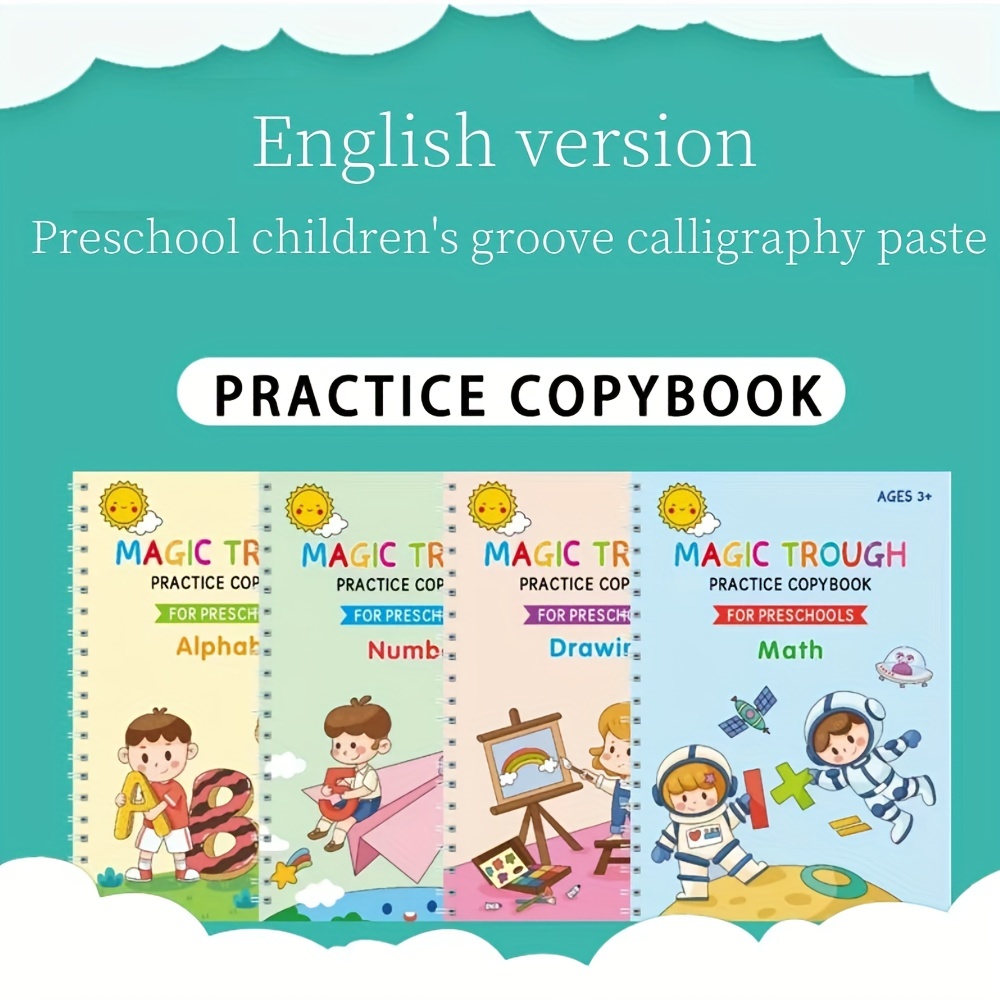 English Version Montessori Children's Hard Pen Groove Practice Copybook,  Fun Pen Control Training Book, Reusable Magic Book, Children's Calligraphy  Copybook, Christmas Gift - Temu