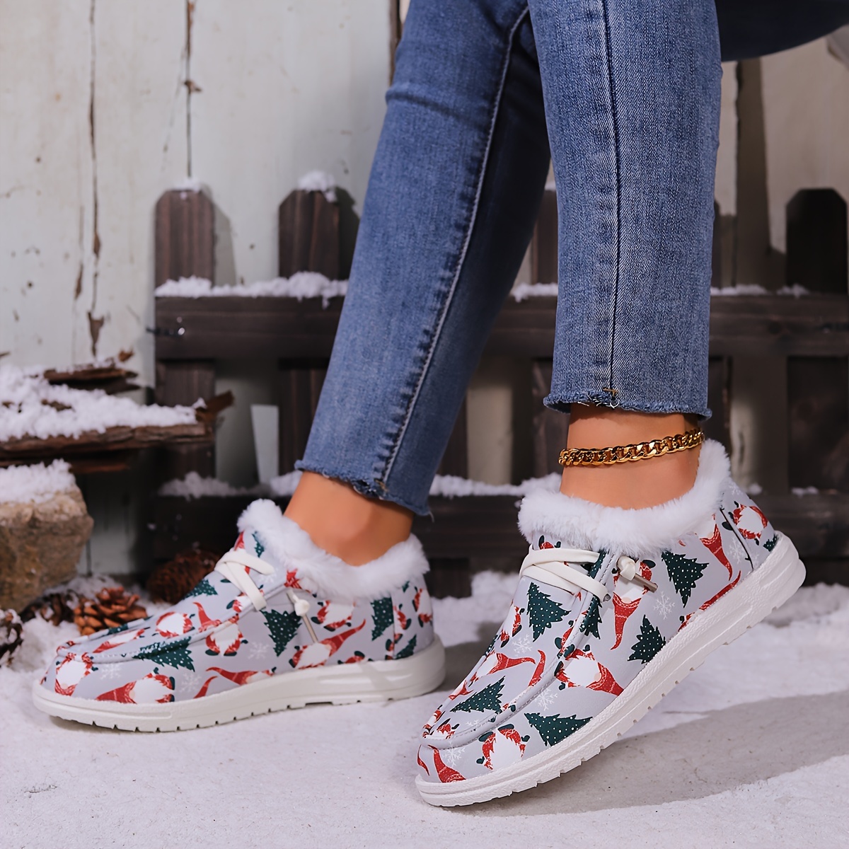 Vrouwen Kerststijl Canvas Schoenen Schattig Dwergpatroon Temu