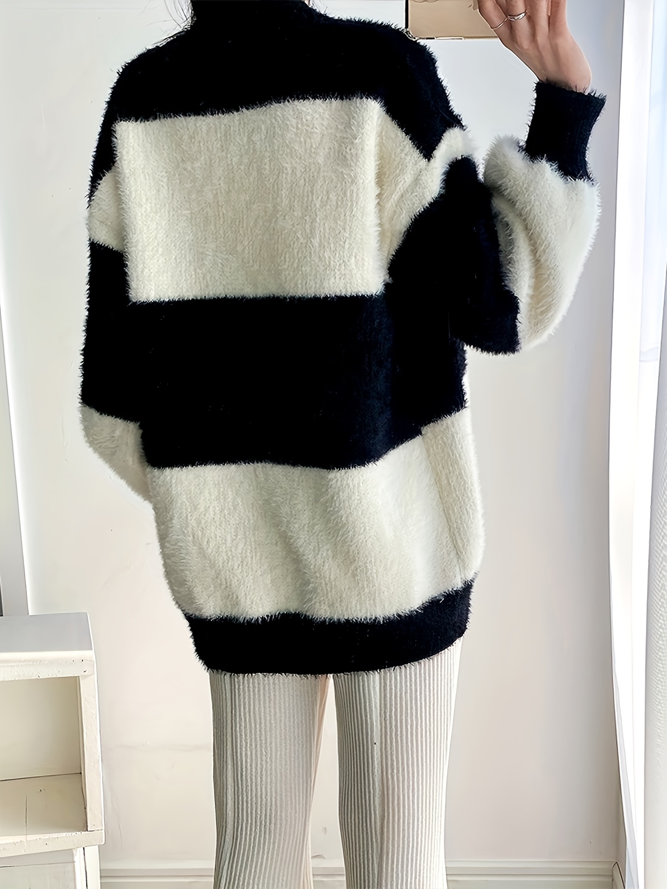 loose color block cardigan casual long sleeve cardigan for fall winter womens clothing black 2