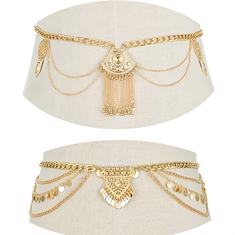 24K Gold Plated Saudi Arabian Bride Luxury Chain Belt Hollow Flower Body  Jewelry for Women Middle East Wedding Gifts