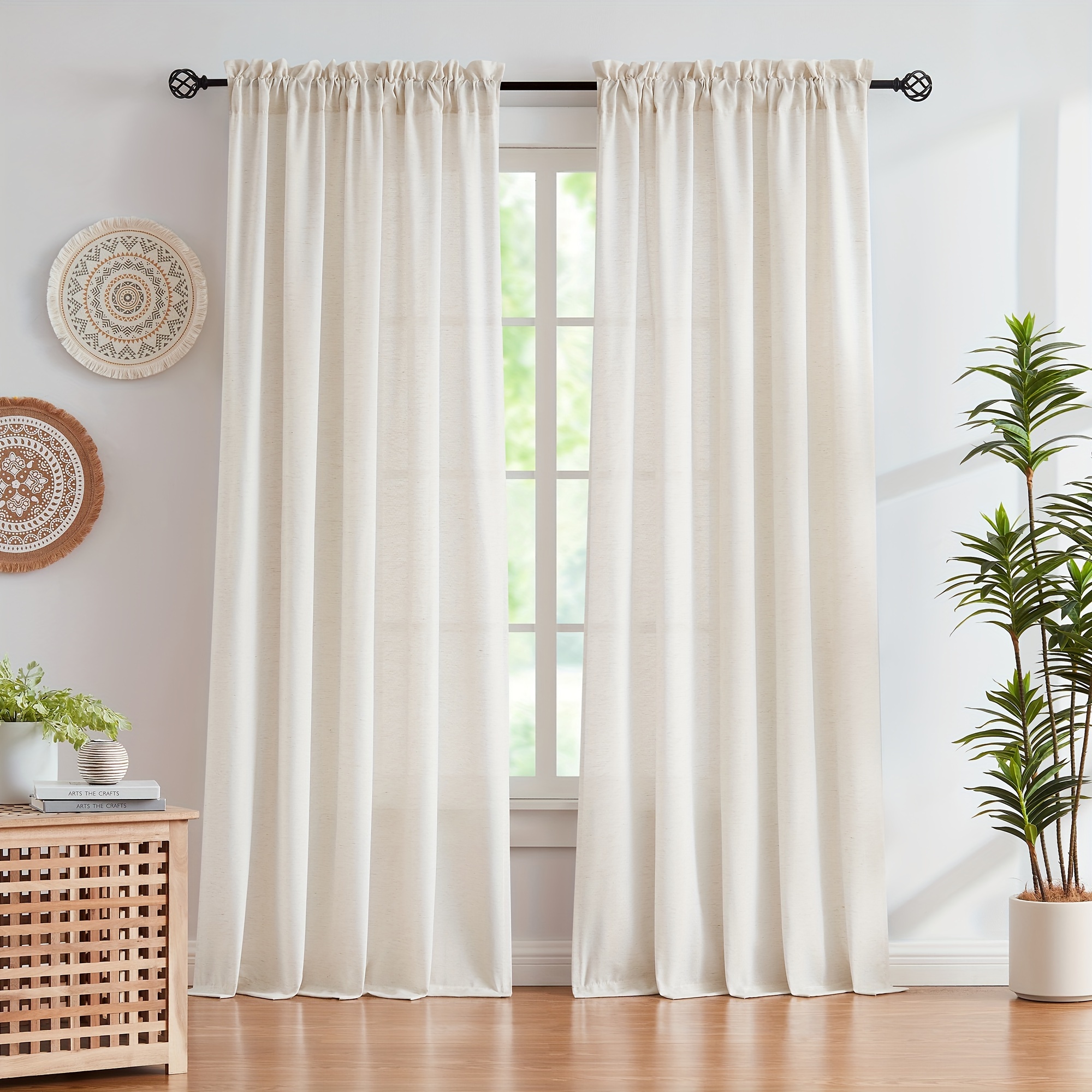 Natural Linen Curtain Beige Semi translucent Modern Rod - Temu