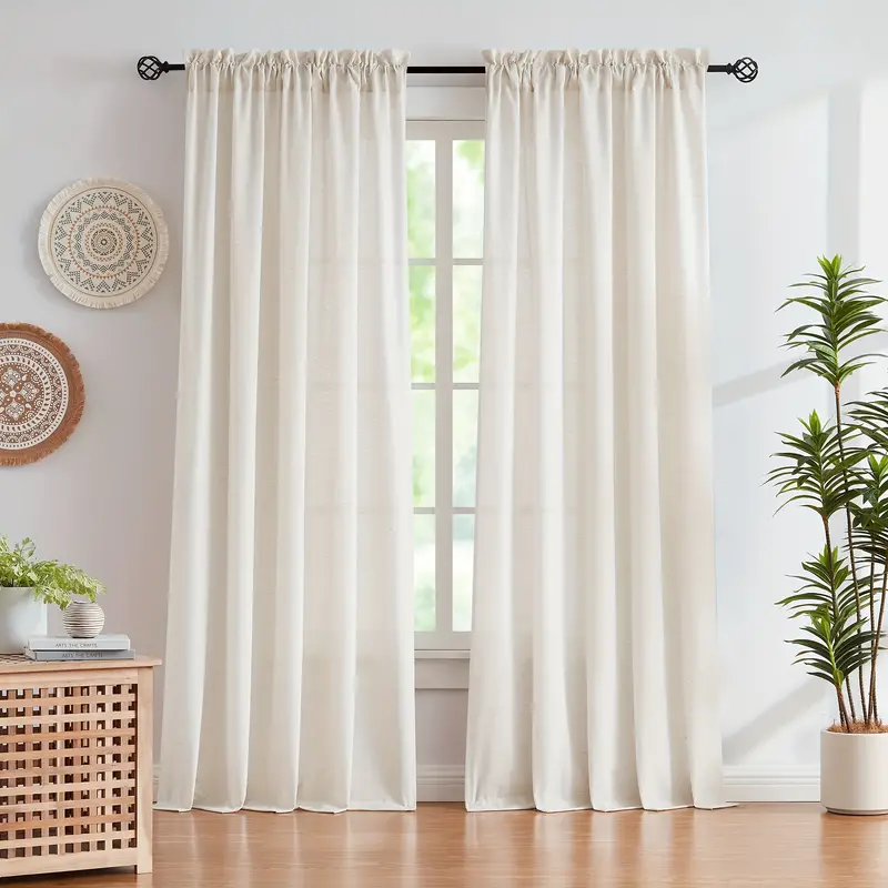 Natural Linen Curtain Beige Semi Translucent Modern Rod Temu New Zealand