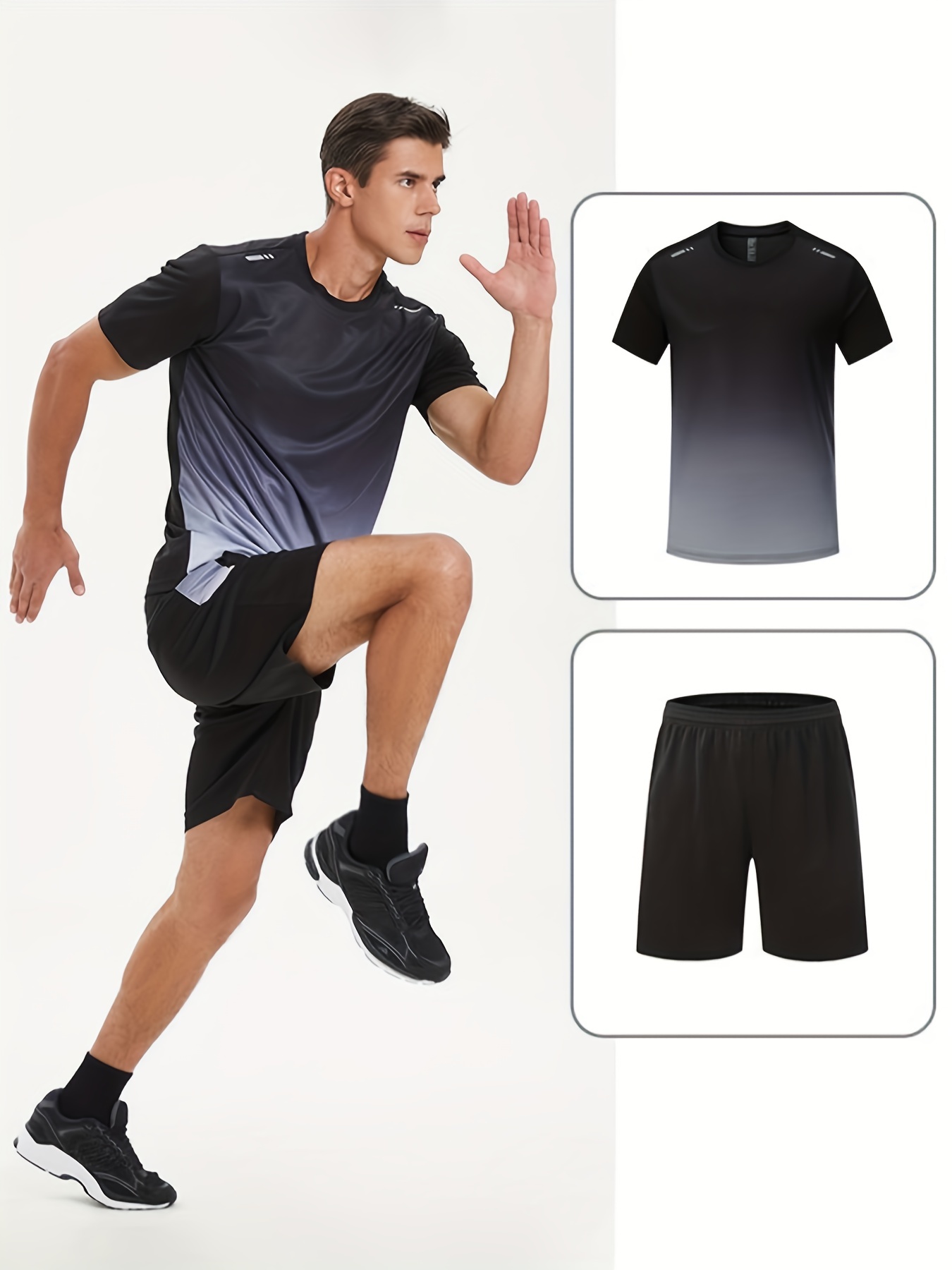 ◐♀Workout clothes suit men running basketball sportswear outfit male  quick-drying to the gym shorts in summer of