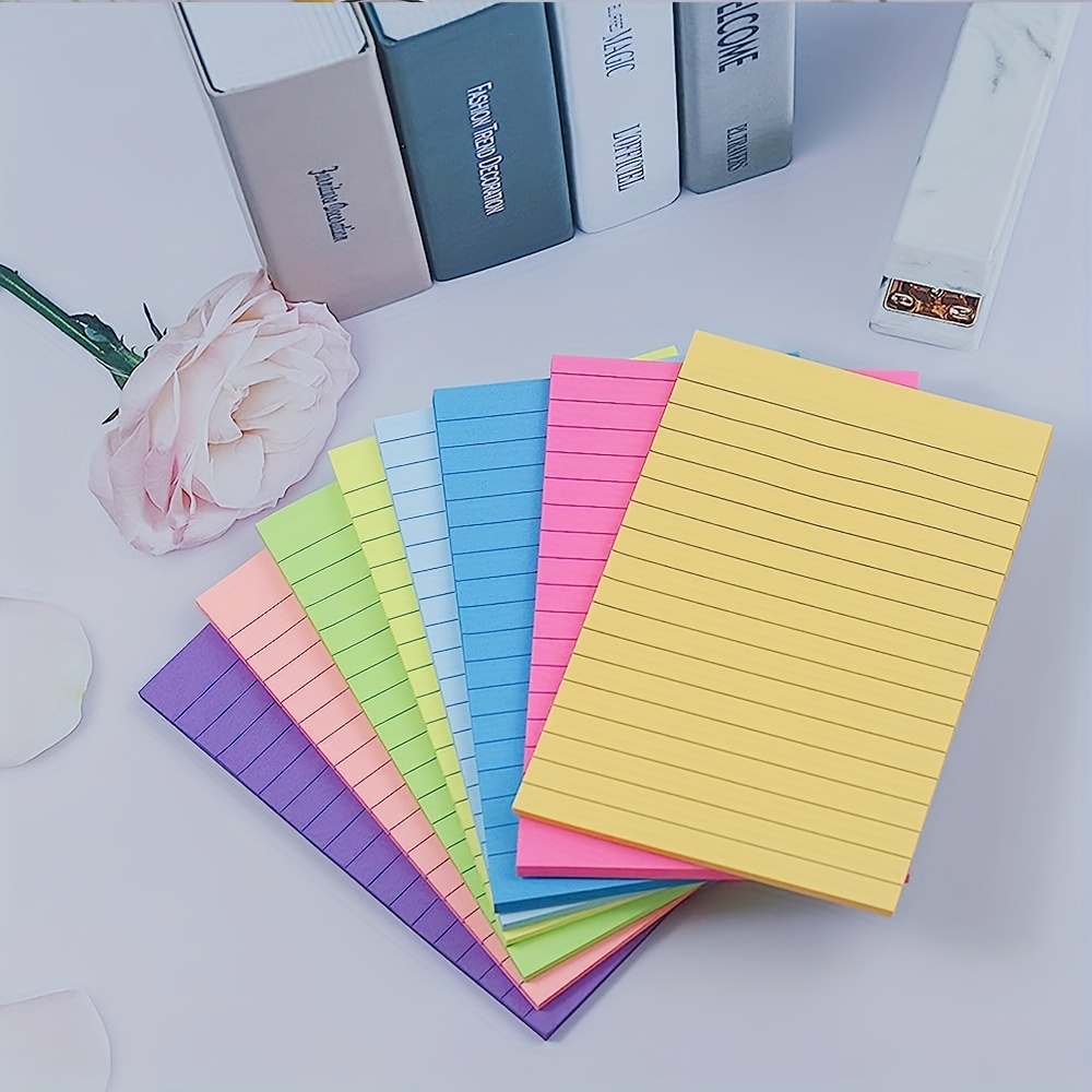 Lined Sticky Notes Post, 8 Colors Self Sticky Notes Pad Its