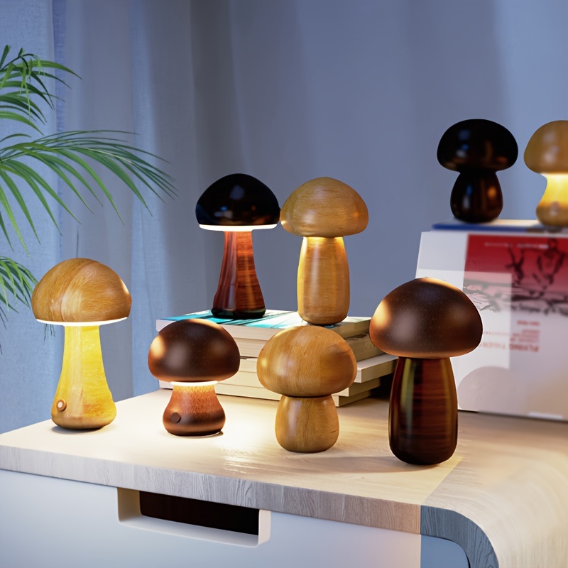 Mushroom Bedside Table Lamp Glass Led Bedside Night Lamps - Temu