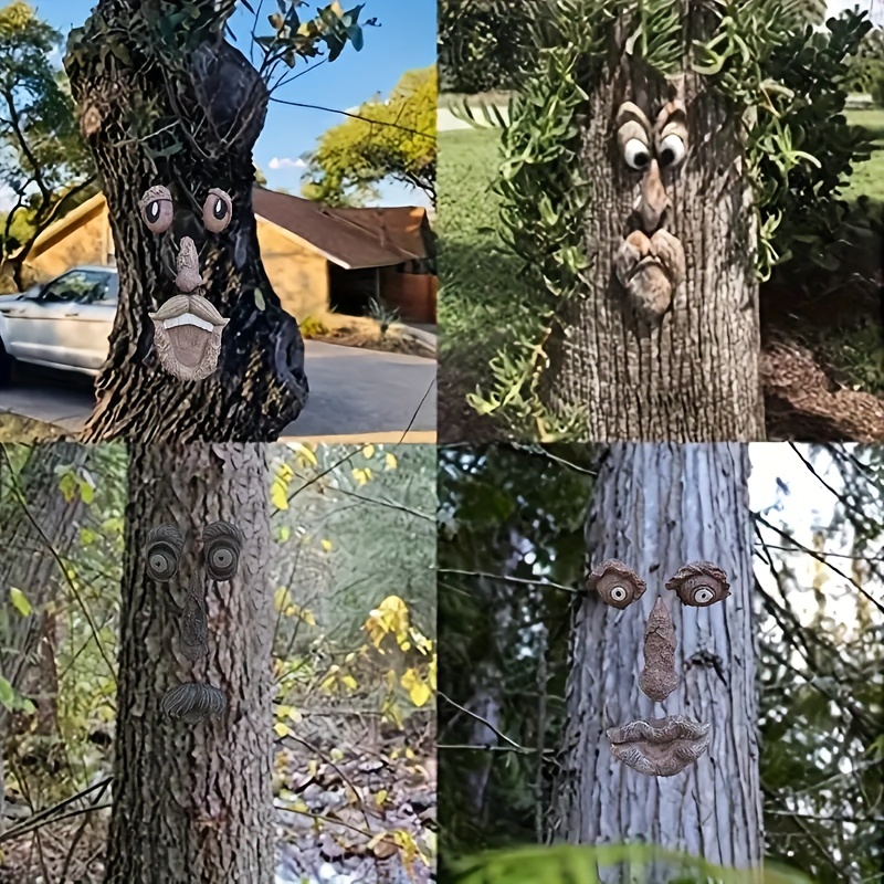 Décorations artistiques 3D en forme de visage d'arbre de vieil homme -  Sculpture amusante de visage