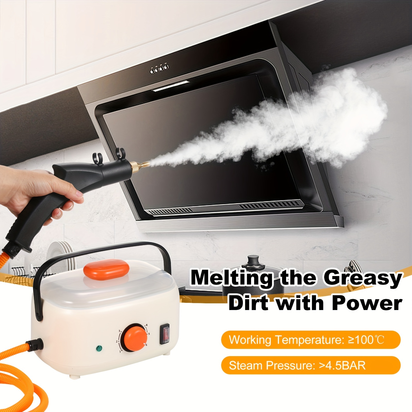 Limpiador de vapor portátil de mano de 2500 W, máquina de limpieza de vapor  a presión de alta temperatura con cabezales de cepillo para muebles de
