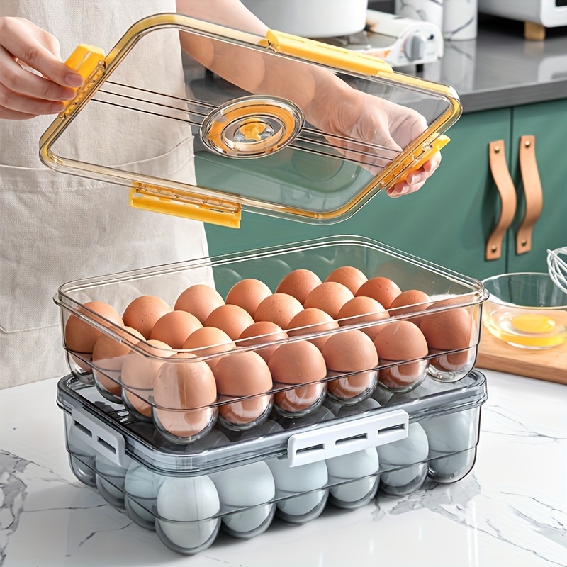 vacane Soporte de plástico para huevos para refrigerador, bandeja  transparente apilable con tapa, organizador de recipientes de huevos sin  BPA, para