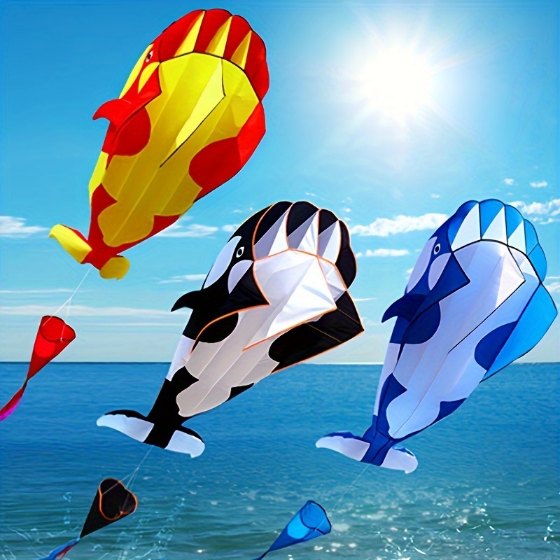 Hengda KITE-3D Kite for Kids & Adults, Huge Frameless Soft Parafoil Giant  Black Dolphin Orcas Whale Breeze Kite
