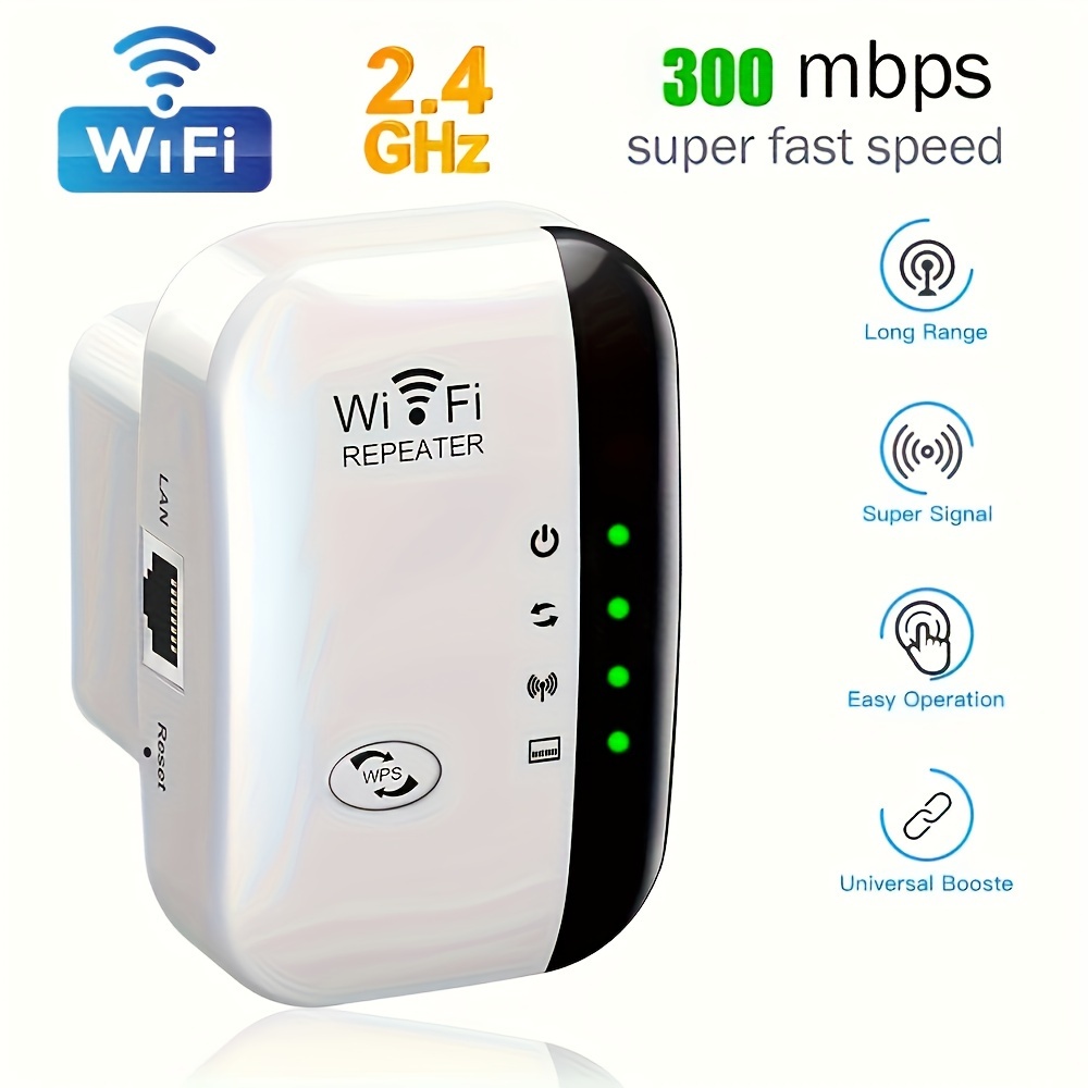 WiFi Repeater WiFi Extender Signal Booster High Speed WiFi Booster Home  Wireless Internet Repeater Long Range Amplifier with Ethernet Port 1-Key  Setup