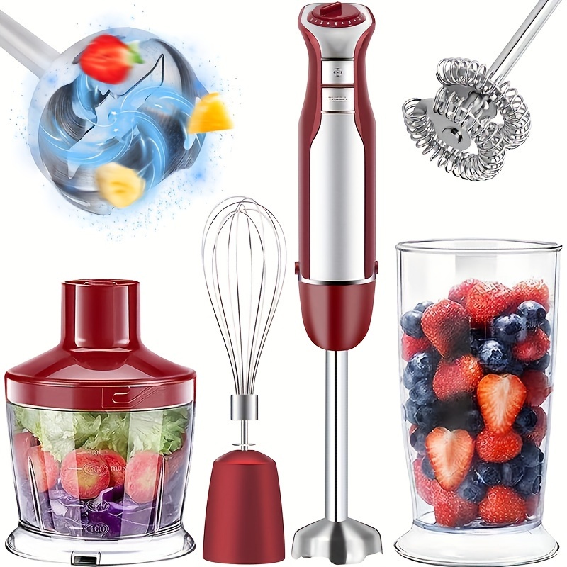 1set Us Plug 20.29oz 16.91oz 5-in-1 Handheld Immersion Mixer, Dual Speed  Control Single Hand Mixer, Detachable Stirring Rod, Milk Frother,12 Speed -  Including Beaker, Chopper, Easy To Clean. Suitable For  Juice,smoothies,milkshakes,ivory,soups,sauces