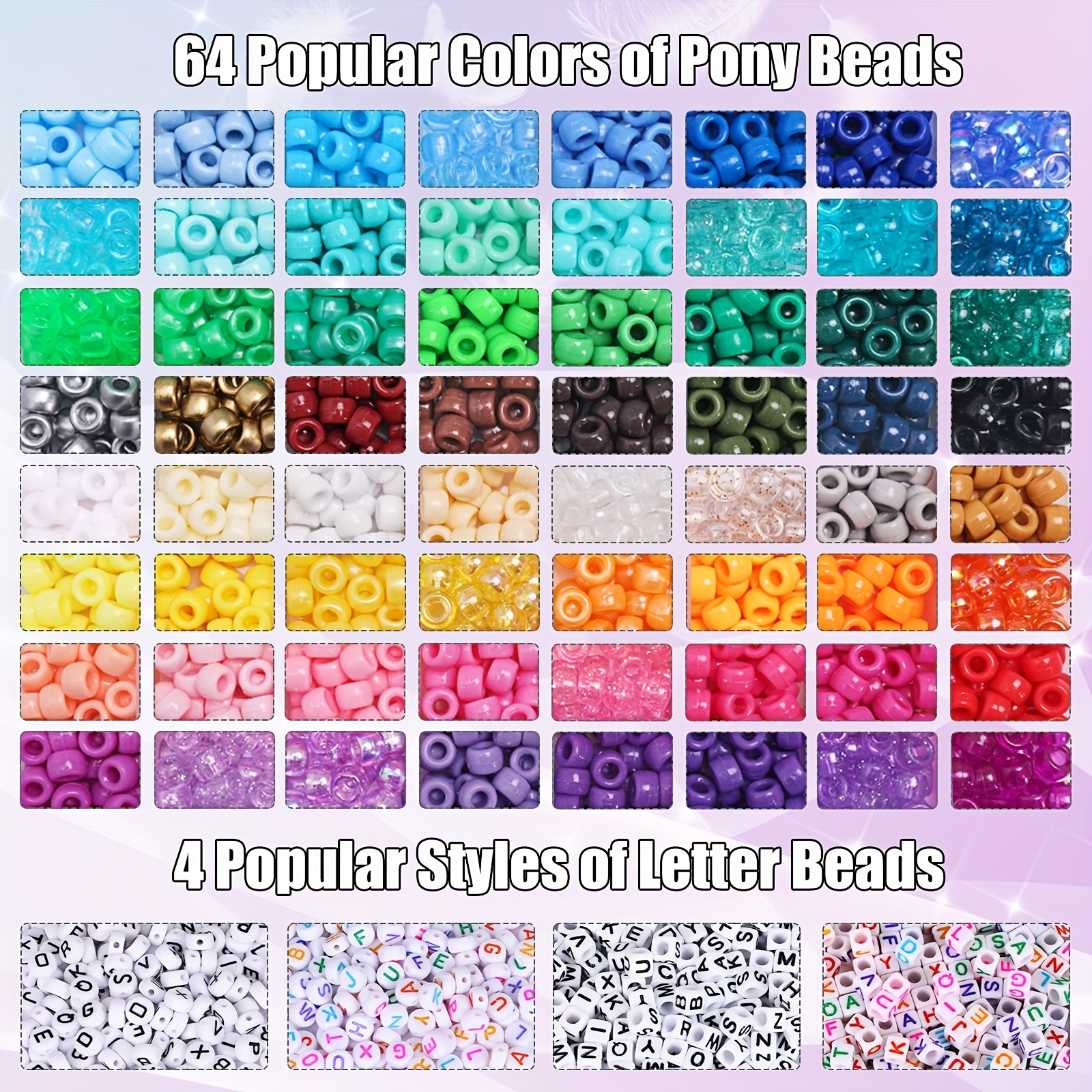  Pony Beads, 3,300 pcs 9mm Pony Beads Set in 23 Colors with  Letter Beads, Star Beads and Elastic String for Bracelet Jewelry Making by  INSCRAFT : Arts, Crafts & Sewing