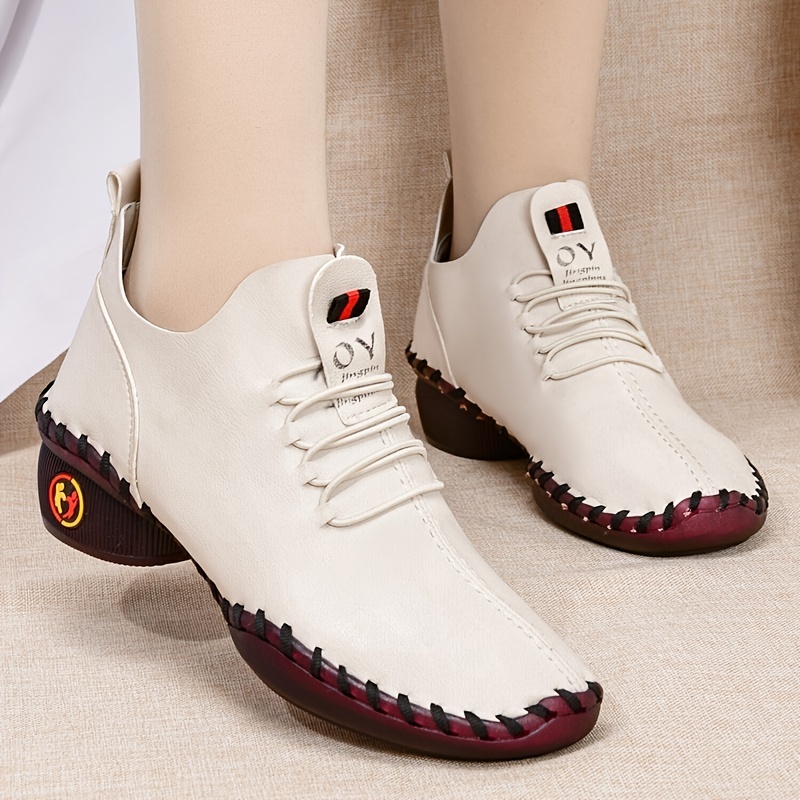 Women's Solid Color Oxford Shoes Lace Up Round Toe Low - Temu