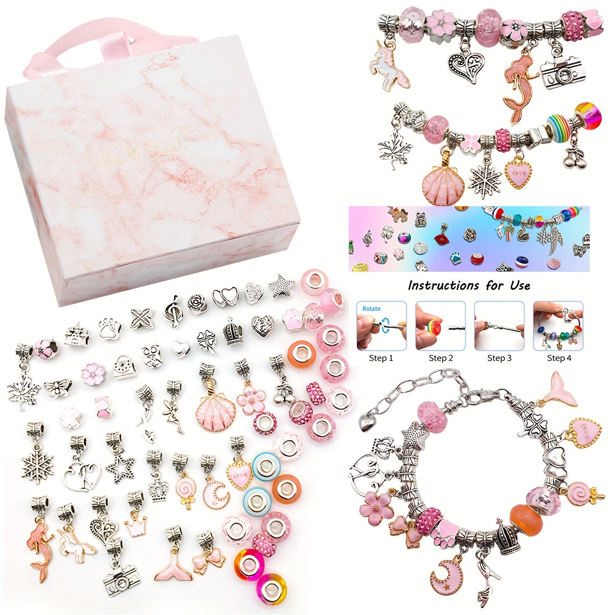 Jewelry Gift for Teen Girls, 85pcs Charm Bracelets Kit With Beads
