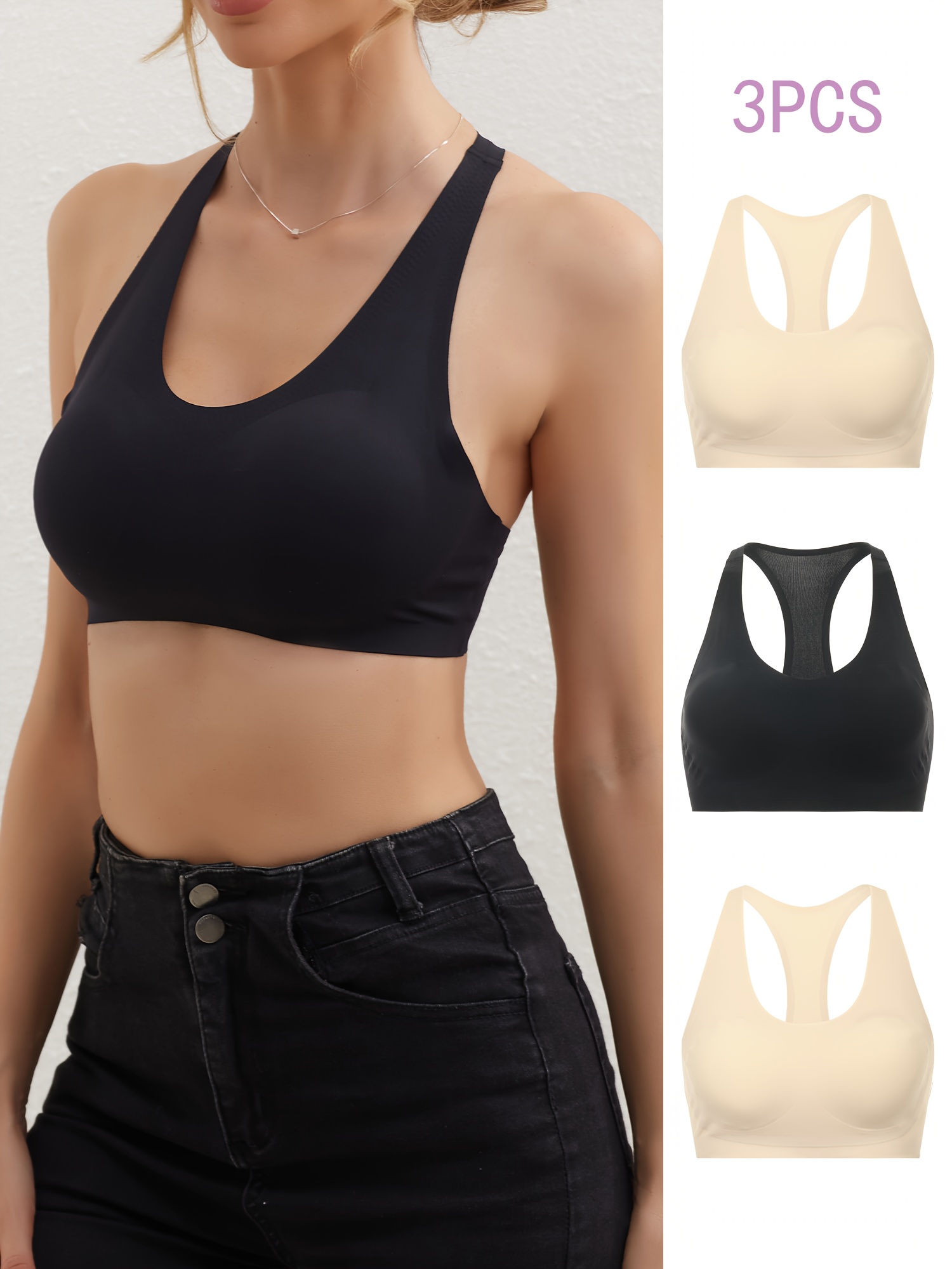 Seamless Solid Sports Bra Comfy Breathable Running Workout - Temu