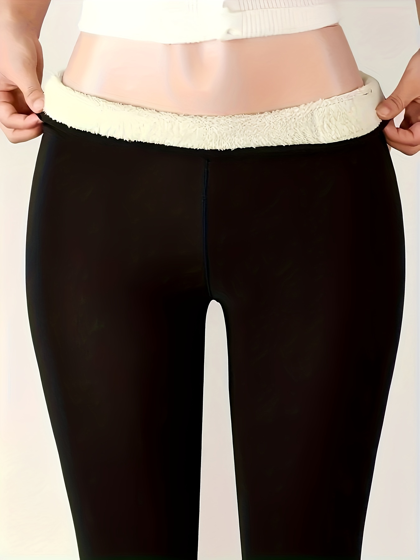 Women's Solid Color Fleece Tights High waisted Sweat - Temu