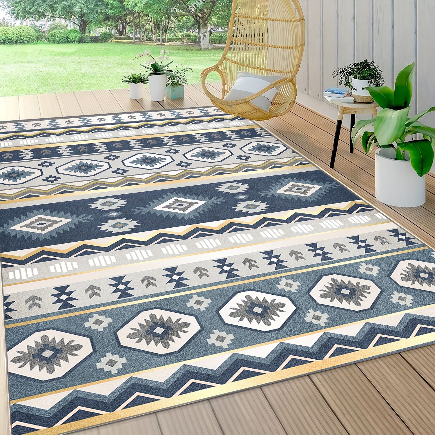 Znz Waterproof Patio Large Area Rug Non-Slip Portable Outdoor