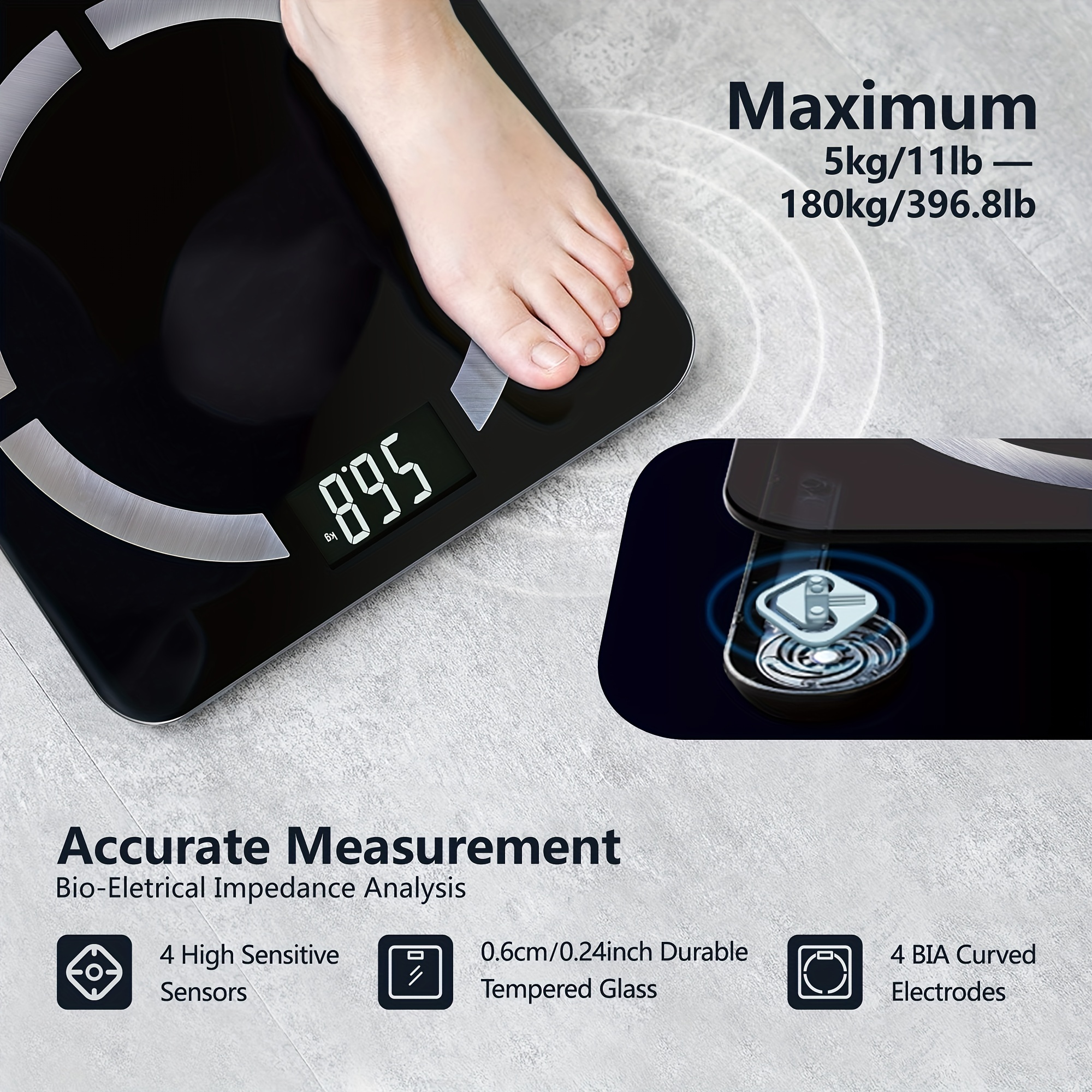 Bluetooth Body Fat Scale, Digital Weight Scale Bathroom Smart Body  Composition Analyzer with Smartphone APP, 396 lbs 