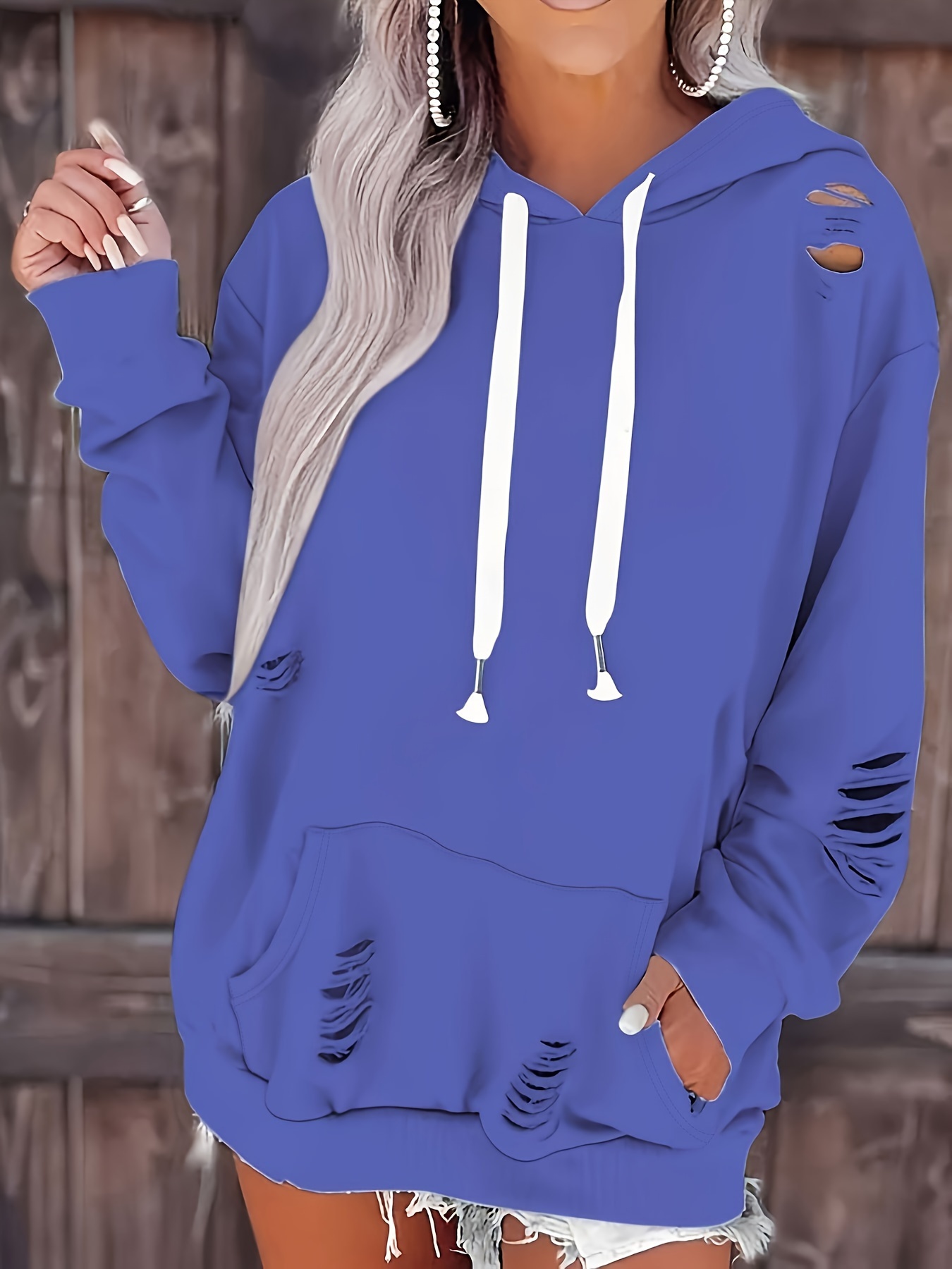 Blue Womens Sweatshirt Drawstring Long Sleeve Girls Hoodies Solid Color  Plus Size Womens Pullover Oversized Graphic Fall Winter Work Clothes for  Women Cute Summer Tops for Women With Pocket S at