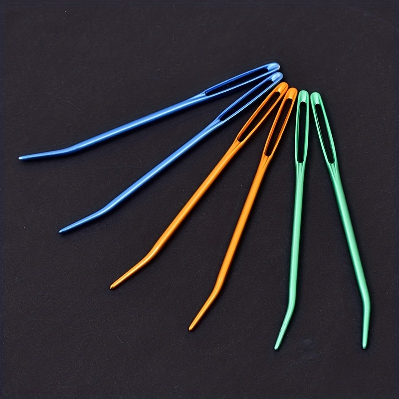 KINBOM 9pcs Sewing Needles, Colorful Aluminium Large-Eye Bent Tip Tapestry  Needle Wool Knitting Needle Yarn Threader Eye Blunt Darning Needles for