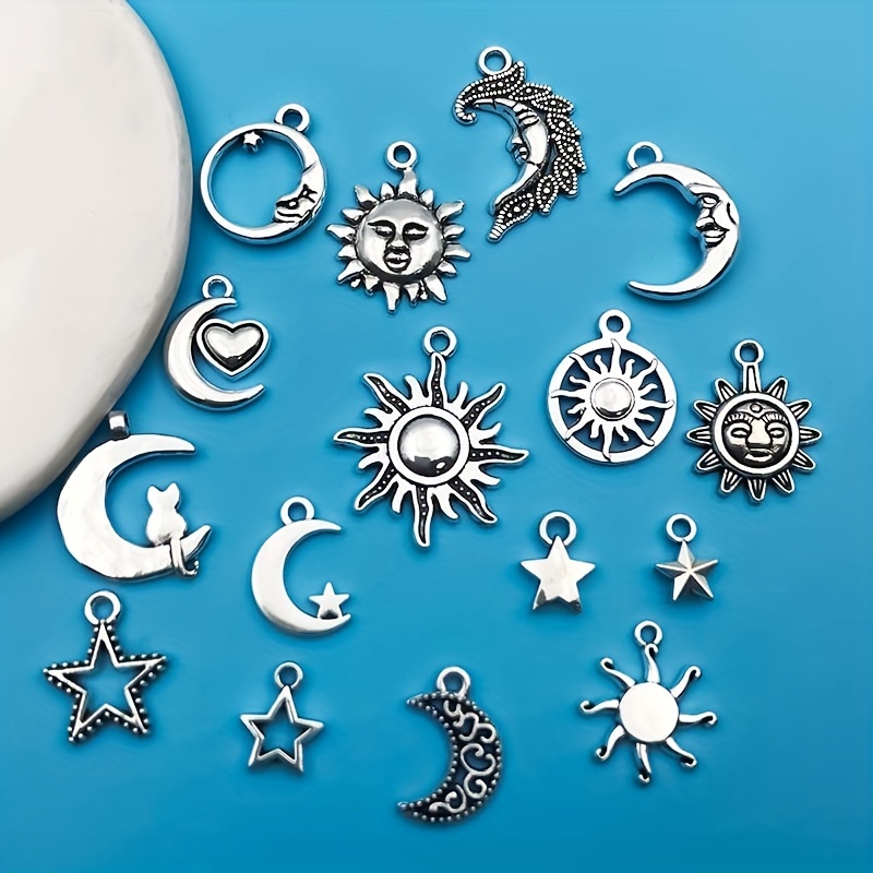 Zinc Alloy Antique Silver Moon Star Shape Charms, DIY Jewelry Making Set