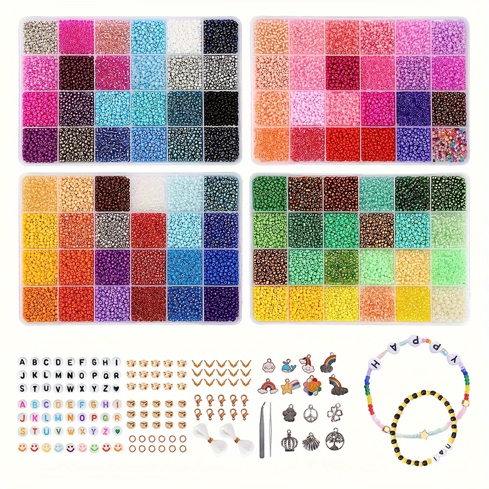 3600pcs 4mm Glass Seed Beads 24 Colors Small Beads Kit Bracelet Beads with  24-Grid Plastic Storage Box for Jewelry Making