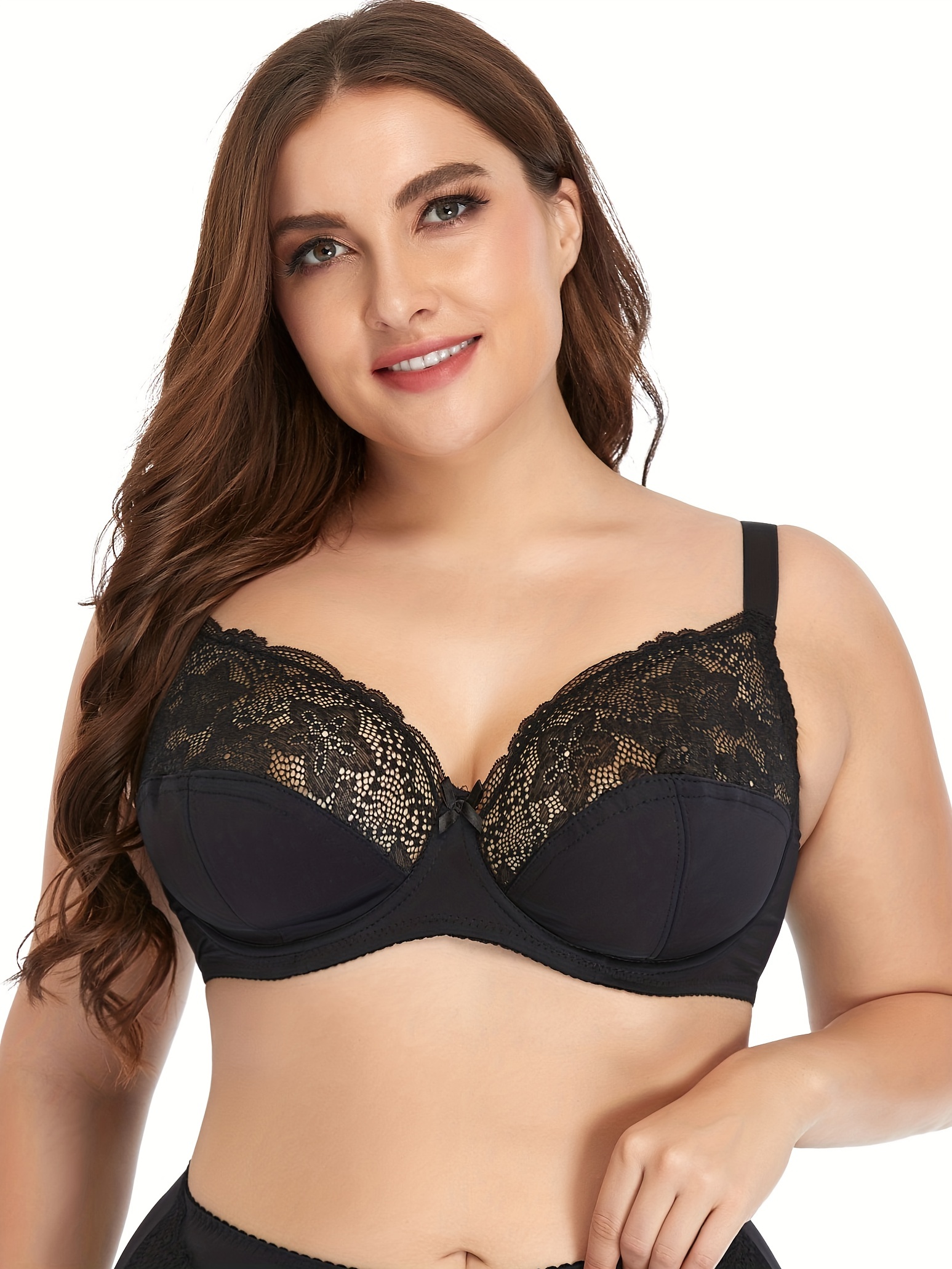 Womens Plus Size Bras Full Coverage Lace Underwire Unlined Bra Eggplant 36C