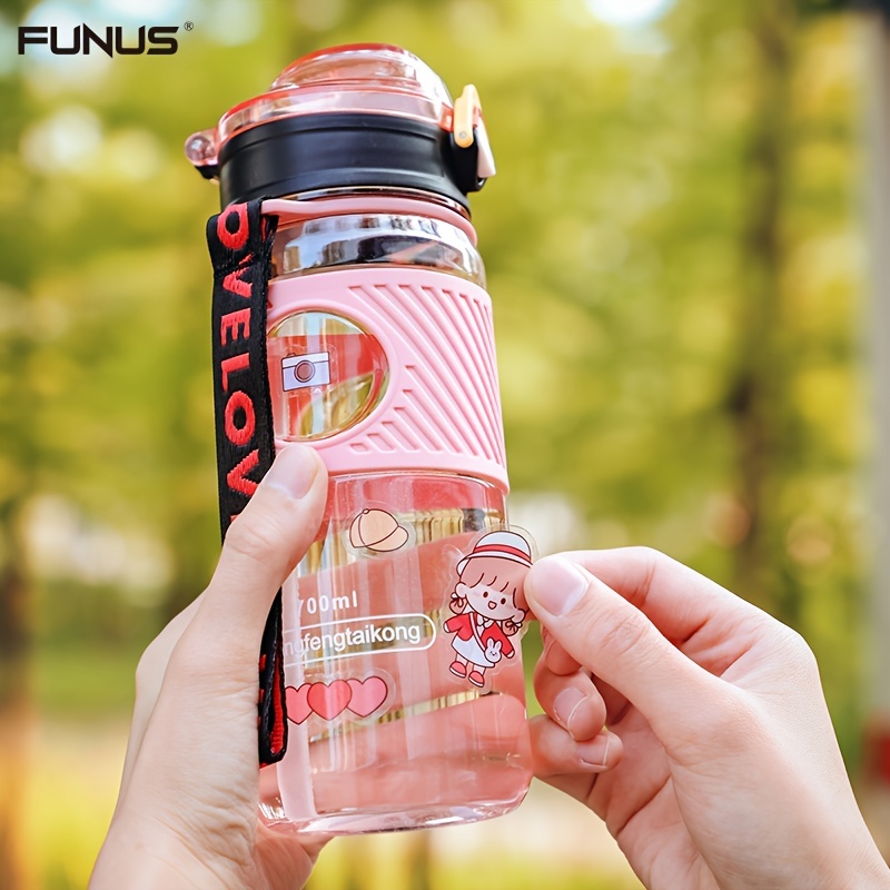 Funus 24 OZ clear water bottle carrying and filter mesh, leak