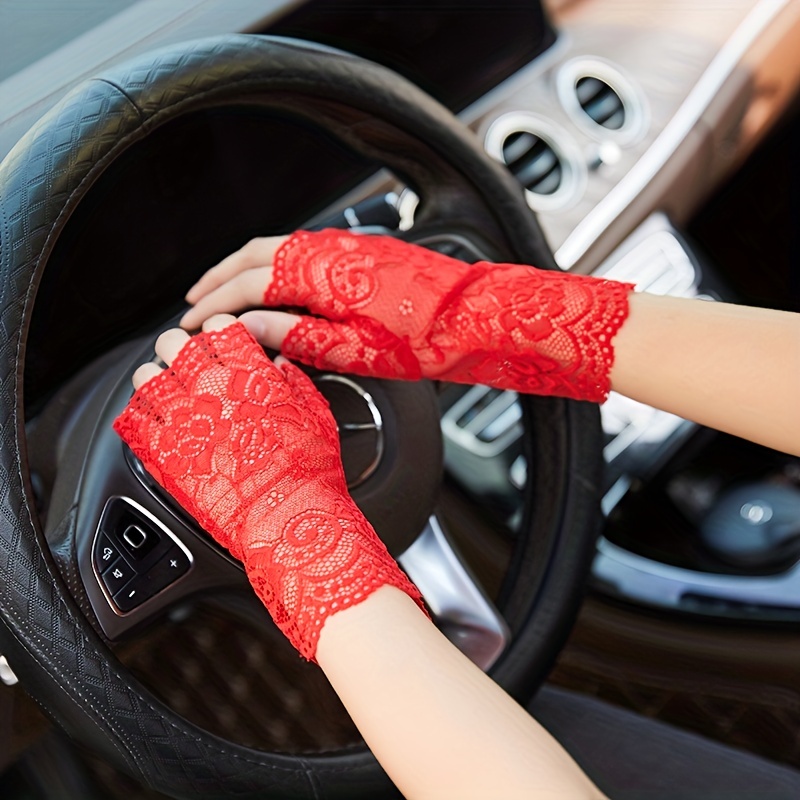 Lace Sunscreen Gloves Medium Length Flower Mesh Breathable - Temu