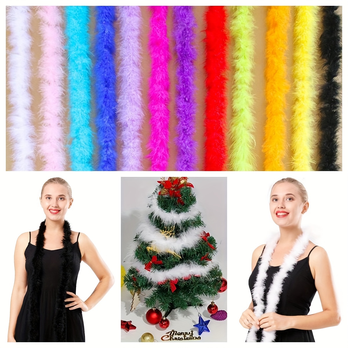 2 Yards Ostrich Feather White Boa Fluffy Strips Feathers for DIY Crafting,  Colorful Feathers Crafting Party Dress Christmas Tree Halloween Costume