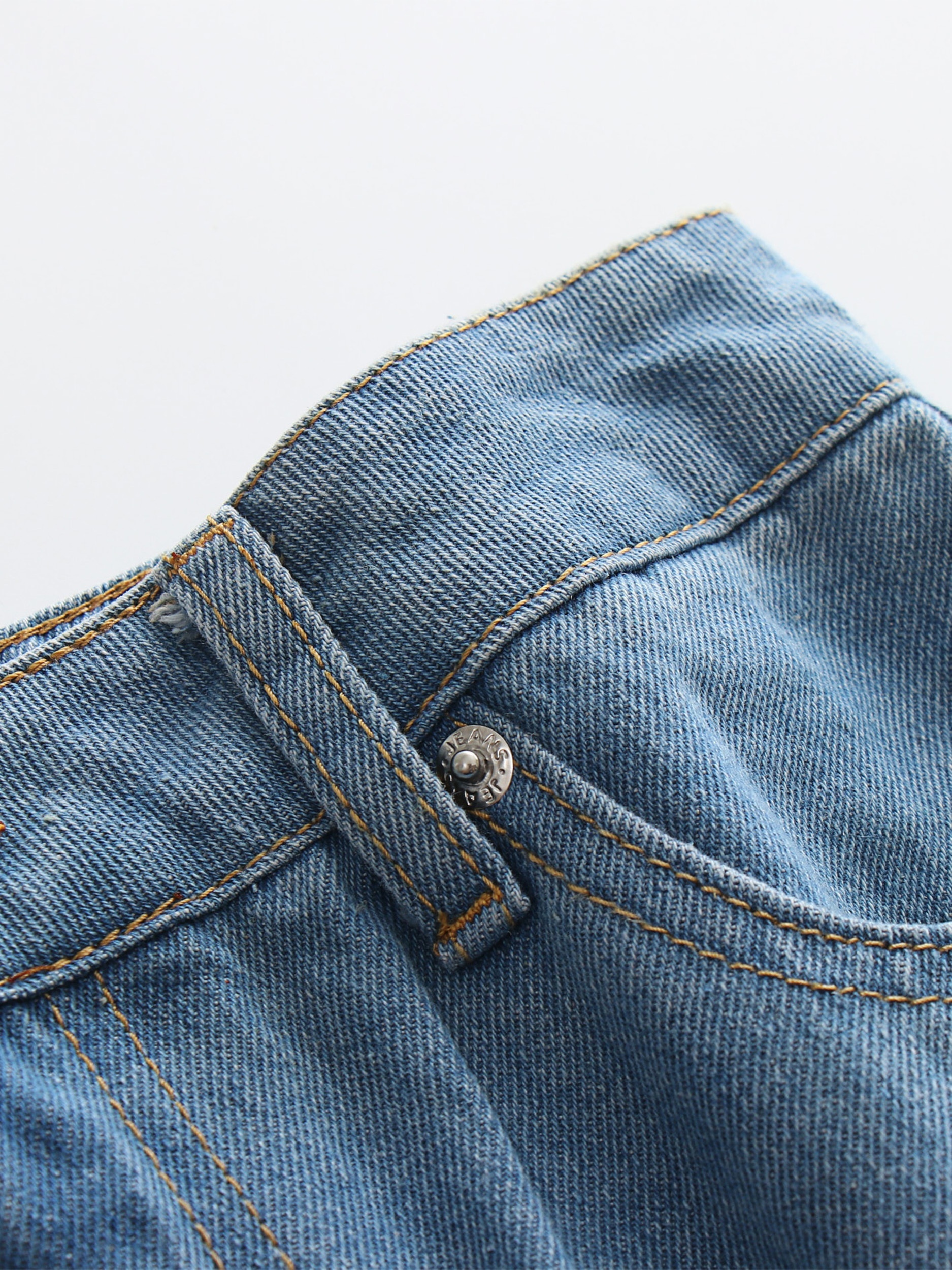 Slant Pockets Washed Denim Midi Skirt Split Front Non - Temu