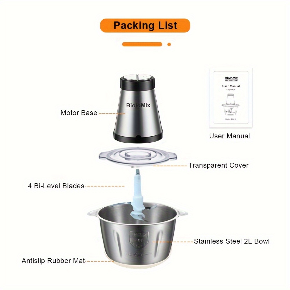 2 Speeds 500W 2L Large Capacity Chopper Meat Grinder Household Mincer Food  Processor With Stainless Steel Bowl
