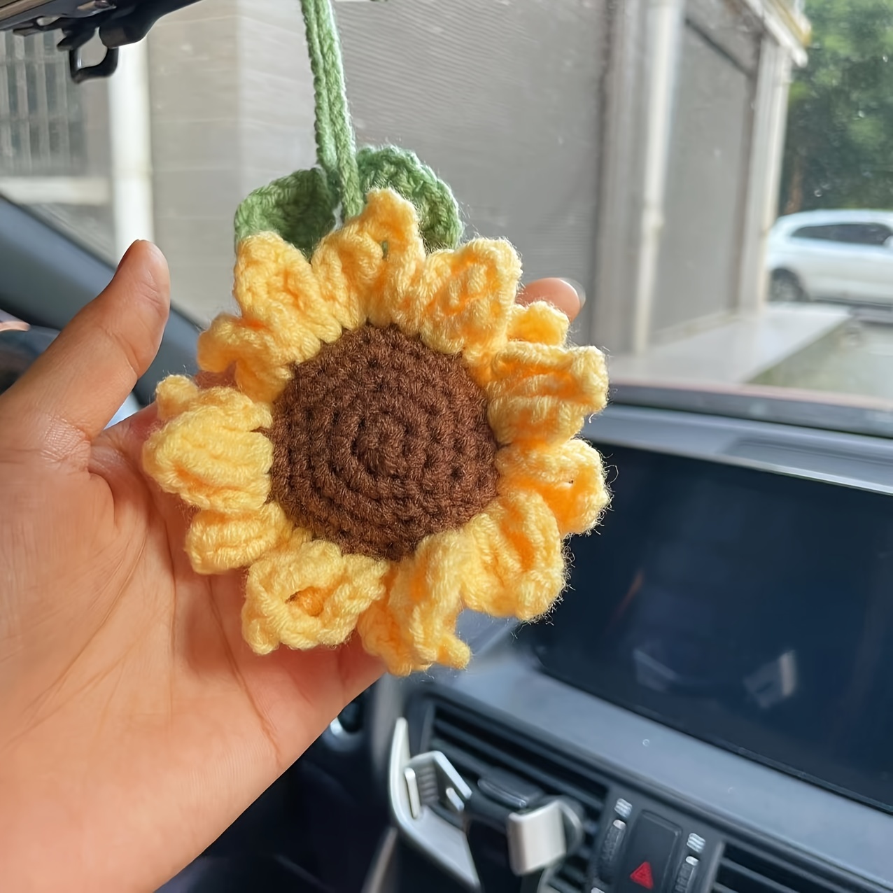 Car Mirror Hanging Accessories,Hand Knitted Rose Flower Car