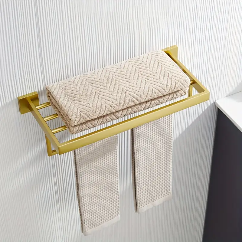 1pc luxe metal towel rack with shelf wall mounted heavy duty stainless steel bathroom towel bar with storage design Product details 3