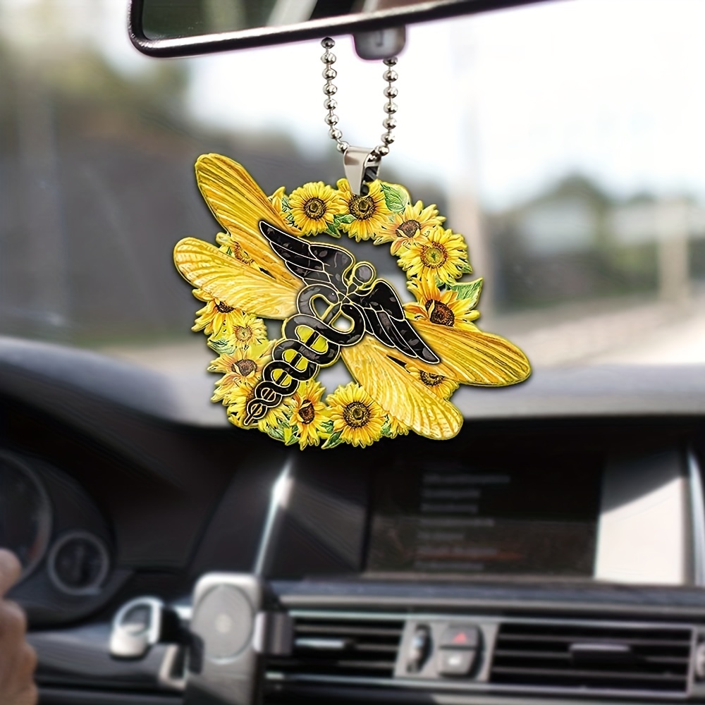 Flower Car Charm Rear View Mirror Charm Sunflower Car Charm Sunflower Wood  Tag 