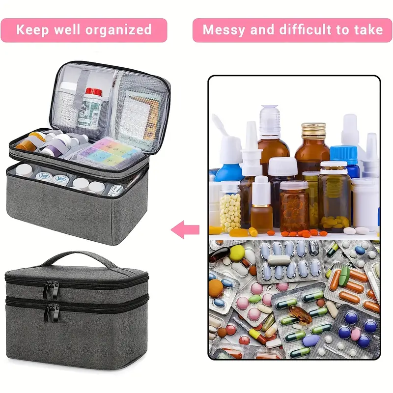 Pill Bottle Organizer Medicine Storage Bag Medication Travel