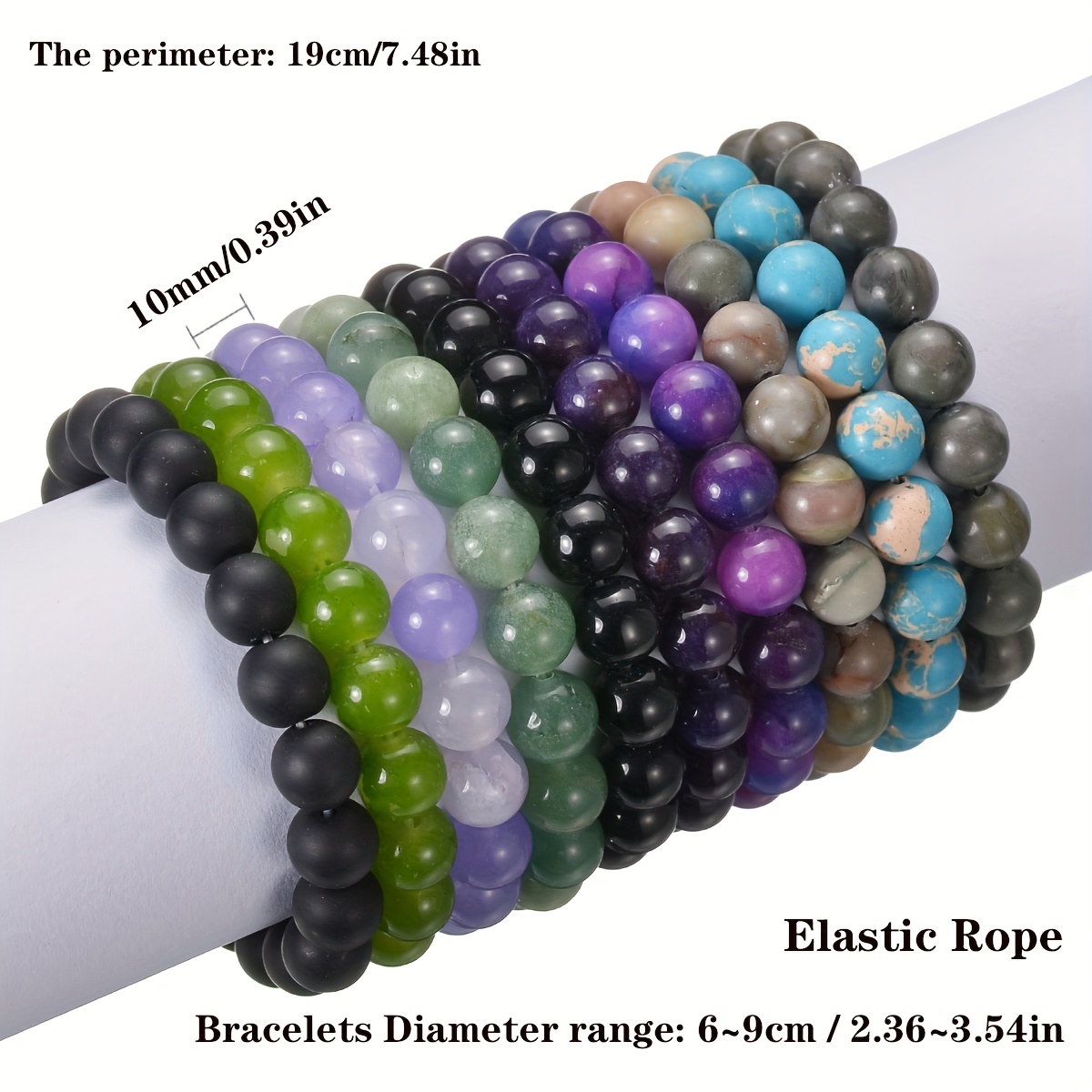 Natural Stone Elastic Rope Beaded Bracelet Men's Adjustable - Temu