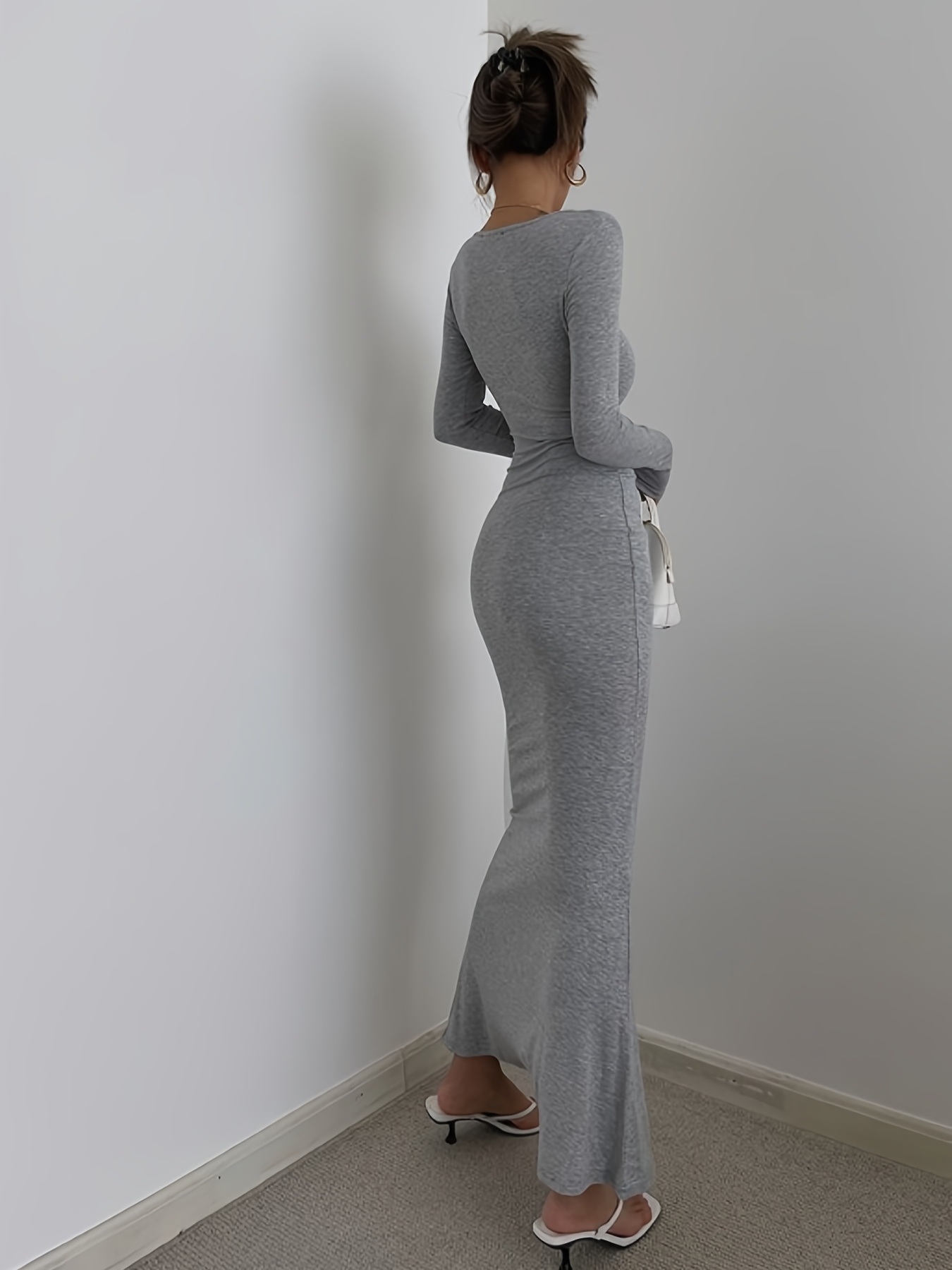 Grey maxi hot sale dress casual