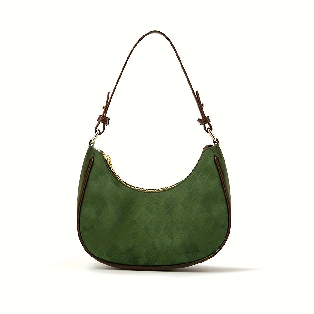 Vintage Crescent Shoulder Bag Argyle Embossed Hobo Purse