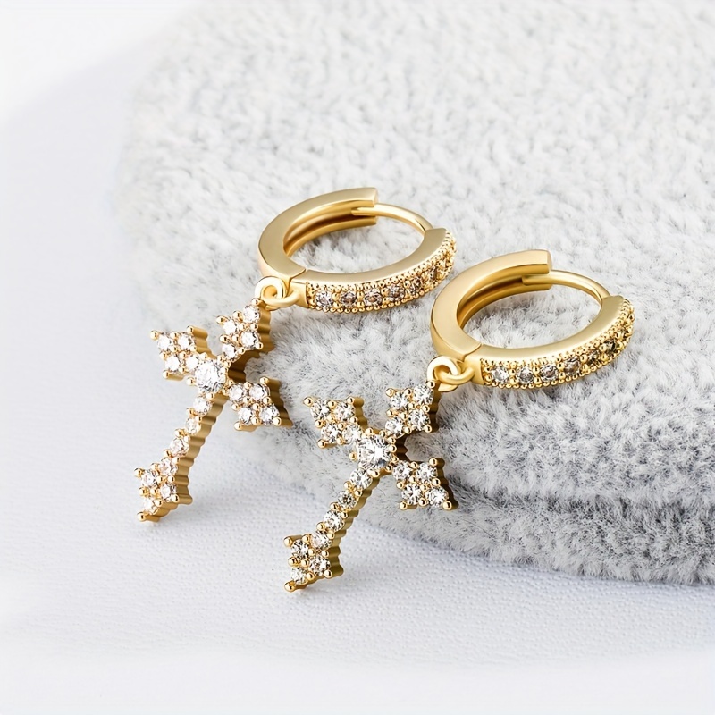 Geometric Zircon Cross Earrings, Foreign Style