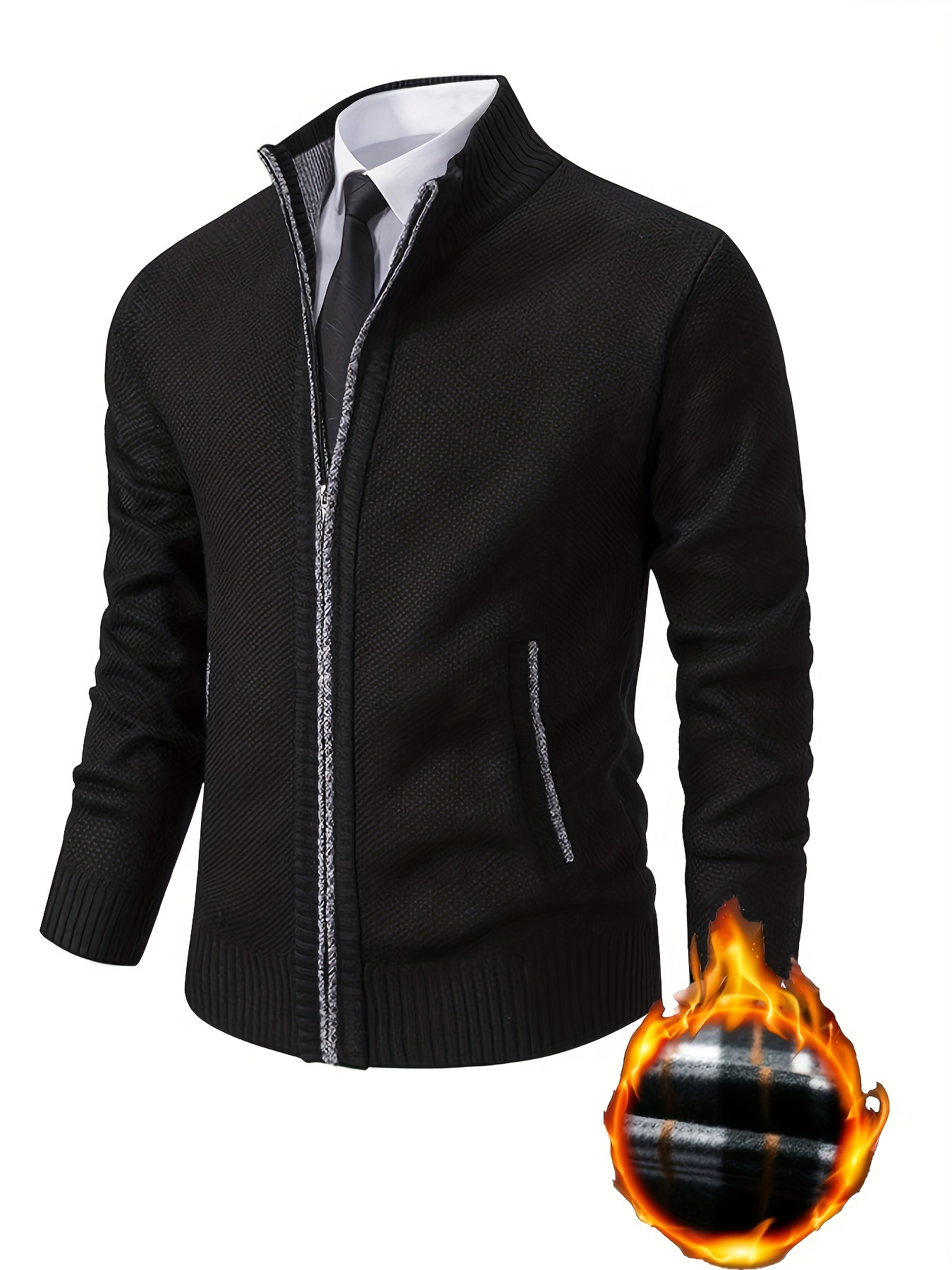 Elegant Full Zip Up Lightly Stretch Cardigan Jacket, Men's Casual