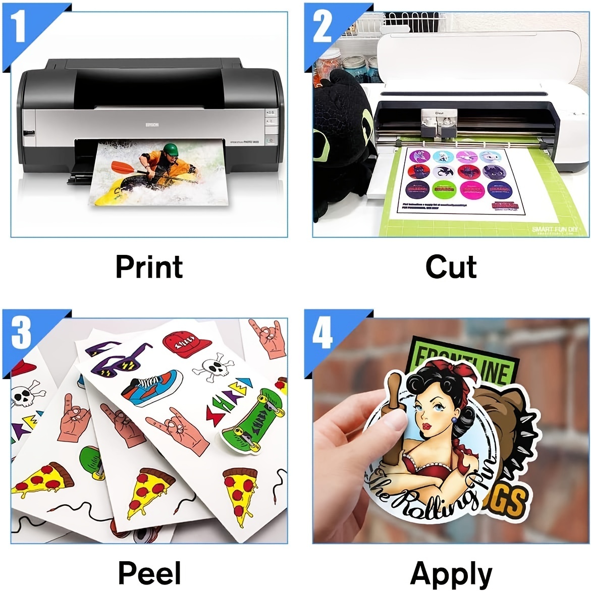 Printable Vinyl - Sticker Paper for Inkjet Printer (20 Sheets, 8.5 x 11,  Anti Jam) - Glossy Printable Sticker Paper - Inkjet Printable Waterproof  Sticker Paper - Make Labels and Decal : : Office Products