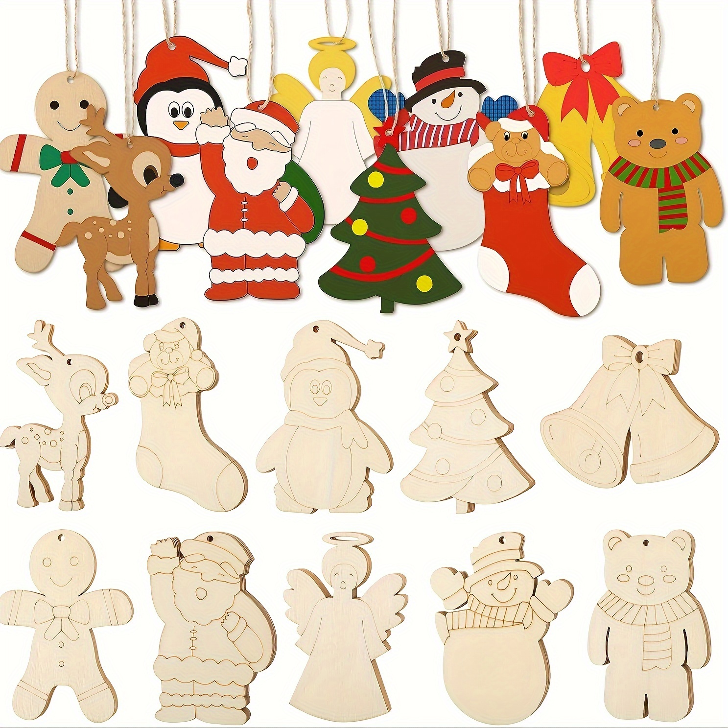 10pcs Snowman Christmas Decoration DIY Hand-painted Wooden Chips Blank Pendant