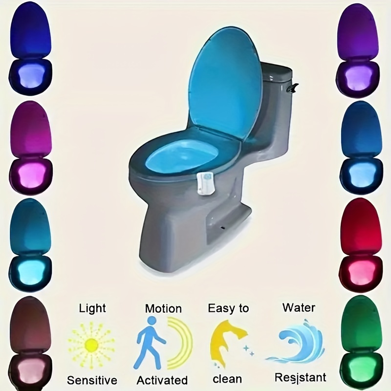 1pc Toilet Motion Sensor Night Light, 8 Color Bathroom Sensing