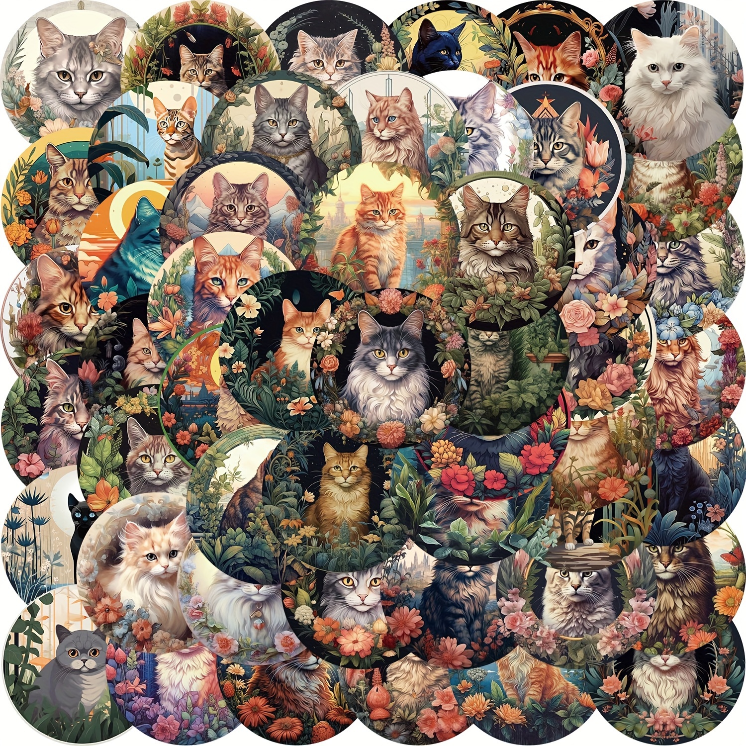 

50pcs Anime Cat Stickers Pack, Cat Stickers For Adults, Vinyl Decals For Water Bottles Hydroflask Book Laptop Phone Case