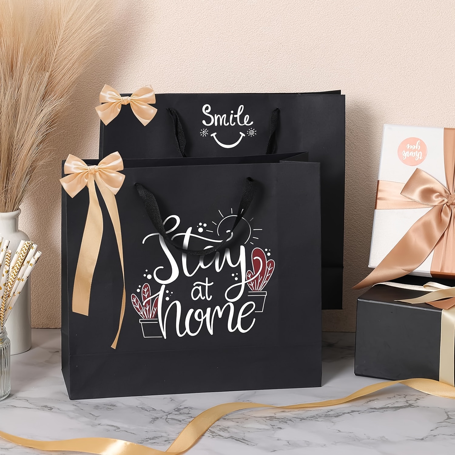 Small Kraft Gift Bags With Matching Paper Towels Ribbon - Temu